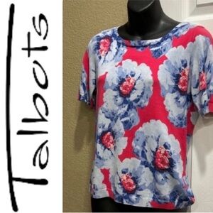 Talbots Women's Short Sleeve Floral Tee - Red and Blue SP